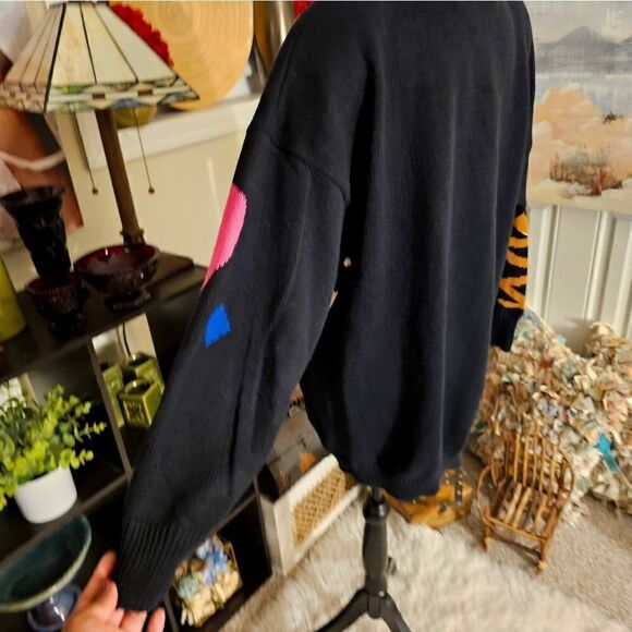 Vtg I.B Diffusion Sweater 90's Bold Retro Geometric Print Embellished Rhinestone - Picture 10 of 15